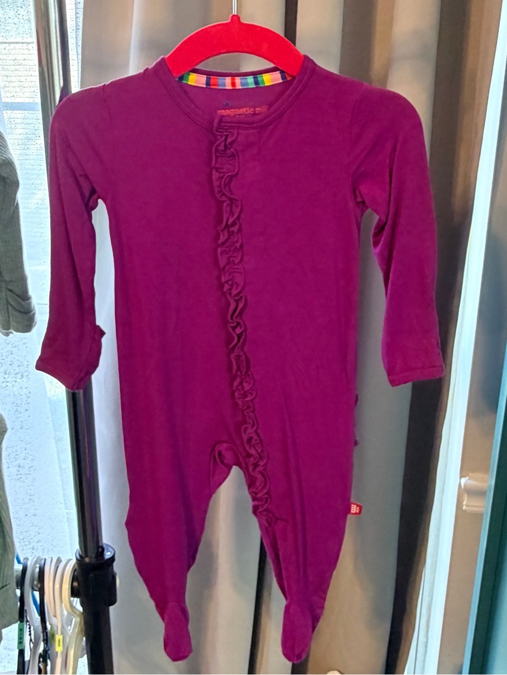 Magnetic Me Plum Ruffle-Front Footed One-Piece